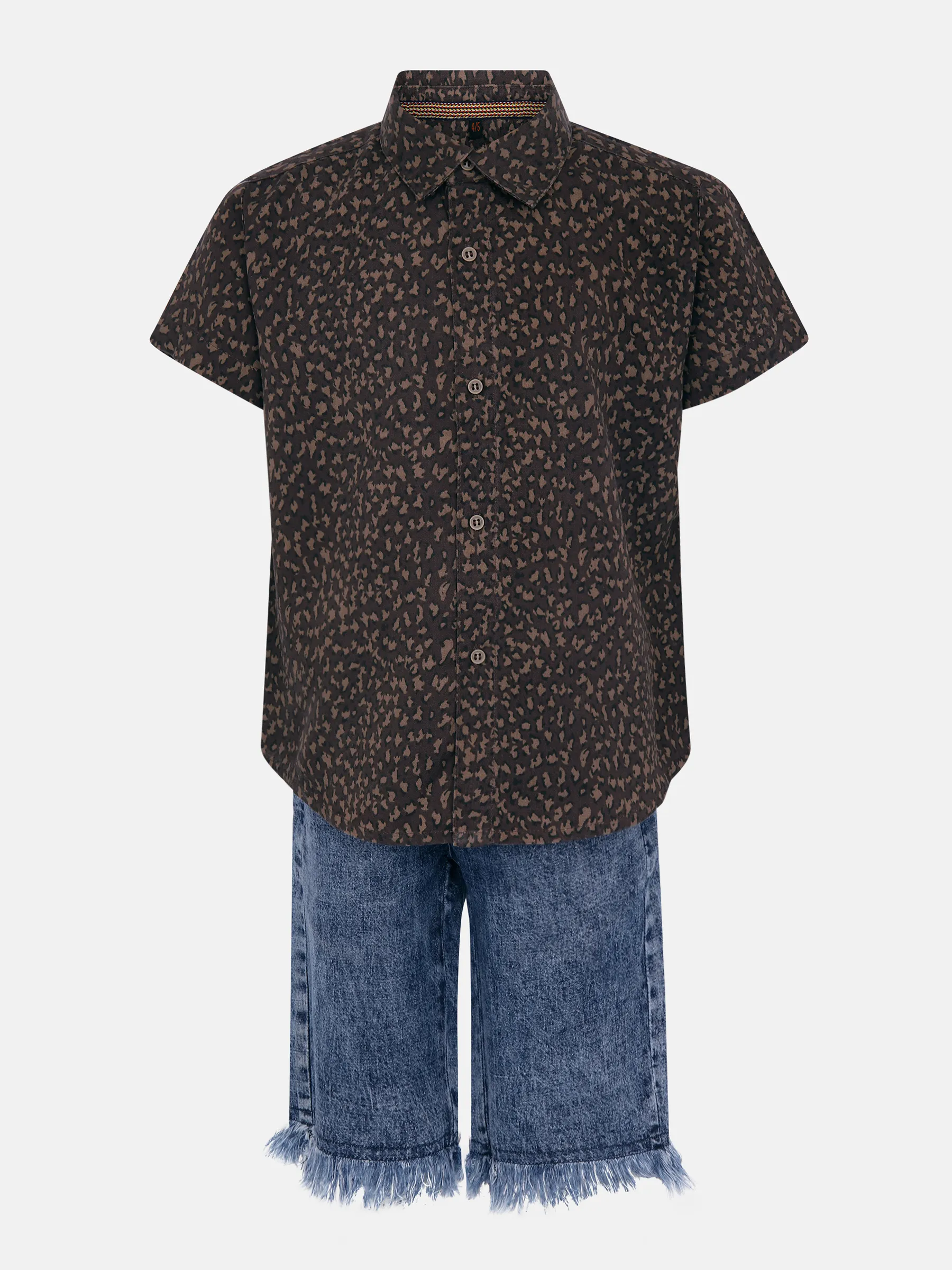 Chocolate Printed Cotton/Denim Shirt Pant Set